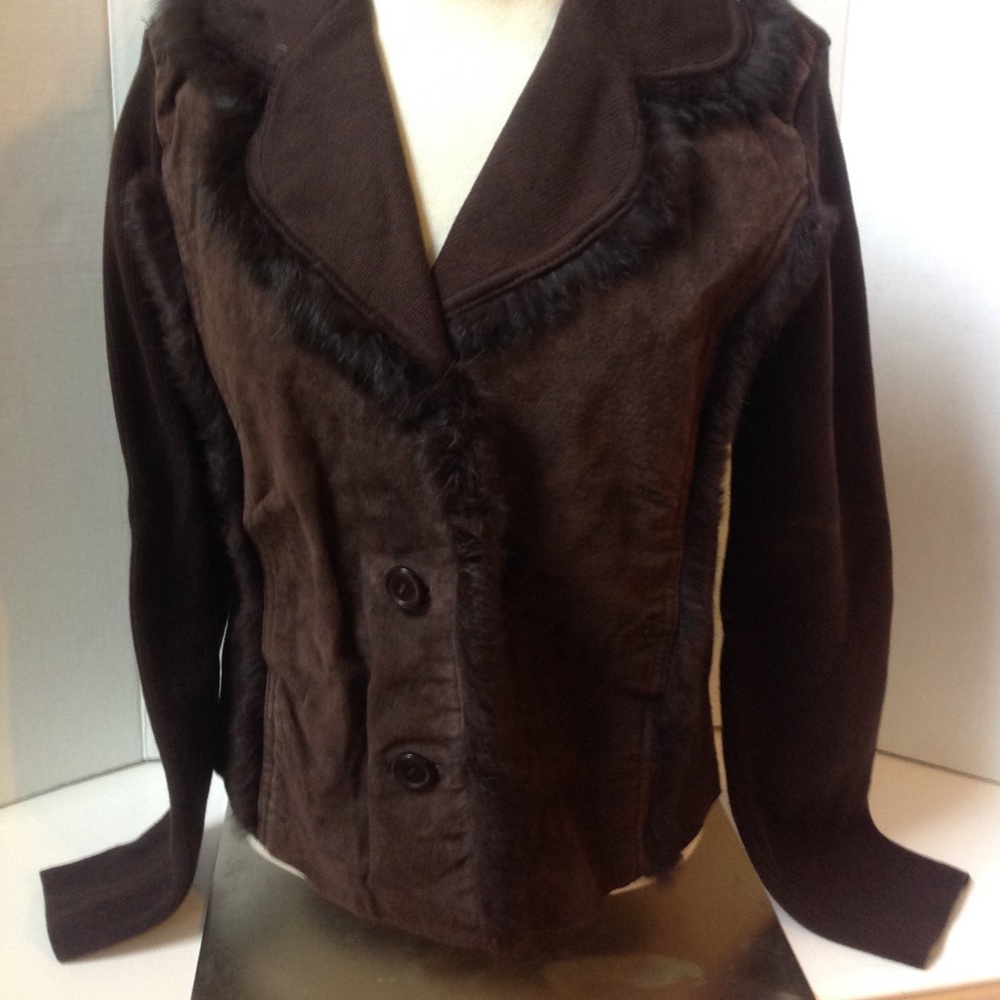 Cynthia Steffe Brown Blazer Fur Sweater Jacket - Picture 2 of 4